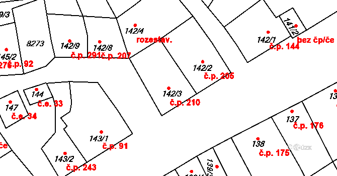 Velké Němčice 210 na parcele st. 142/3 v KÚ Velké Němčice, Katastrální mapa