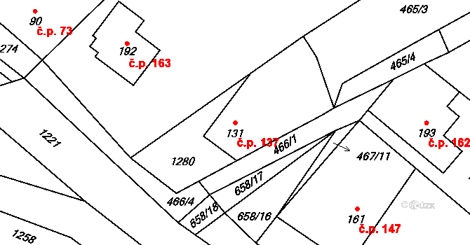 Brusné 137 na parcele st. 131 v KÚ Brusné, Katastrální mapa