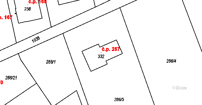 Štarnov 257 na parcele st. 332 v KÚ Štarnov, Katastrální mapa