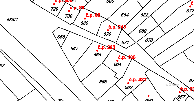 Konice 293 na parcele st. 666 v KÚ Konice, Katastrální mapa