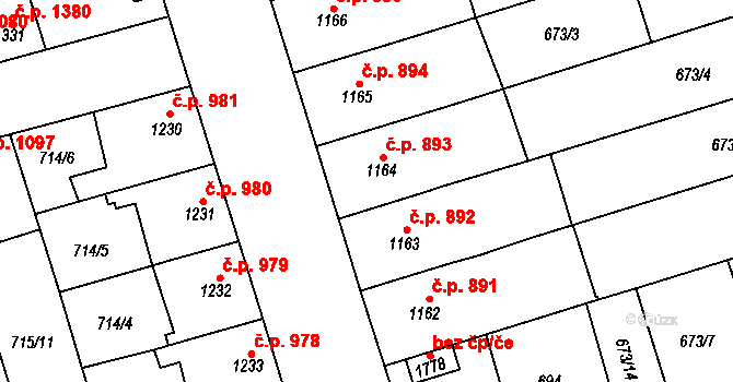 Kojetín I-Město 893, Kojetín na parcele st. 1164 v KÚ Kojetín, Katastrální mapa