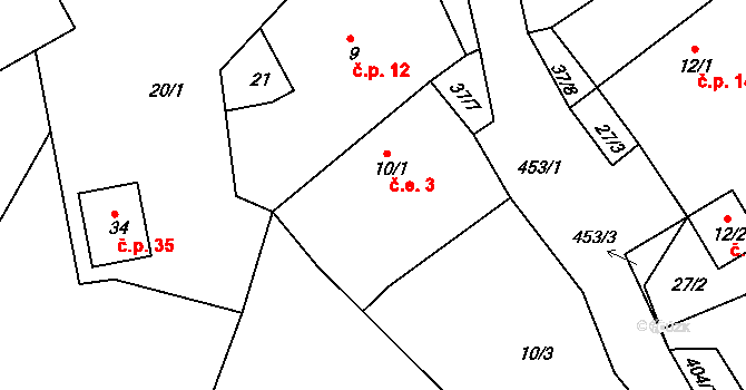 Popovice 3, Teplá na parcele st. 10/1 v KÚ Popovice u Poutnova, Katastrální mapa