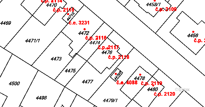 Jihlava 2118 na parcele st. 4476 v KÚ Jihlava, Katastrální mapa