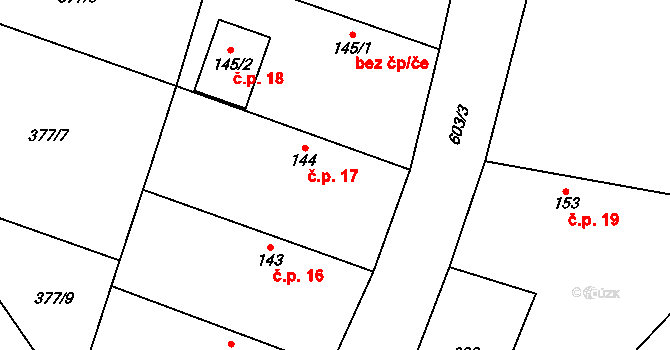 Ledečky 17, Rožďalovice na parcele st. 144 v KÚ Ledečky, Katastrální mapa