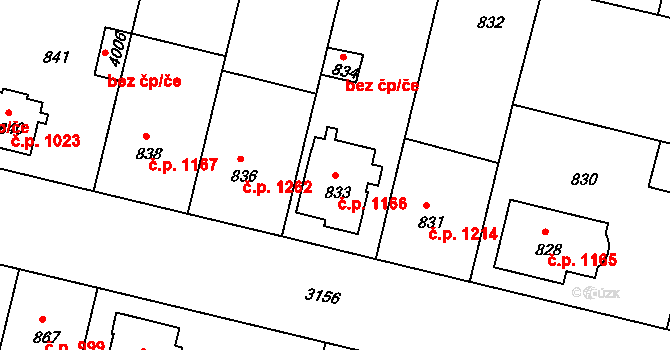 Čelákovice 1166 na parcele st. 833 v KÚ Čelákovice, Katastrální mapa