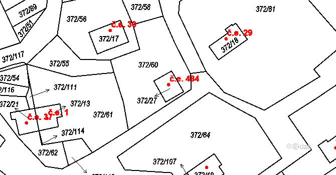 Bližná 484, Černá v Pošumaví na parcele st. 372/27 v KÚ Černá v Pošumaví, Katastrální mapa