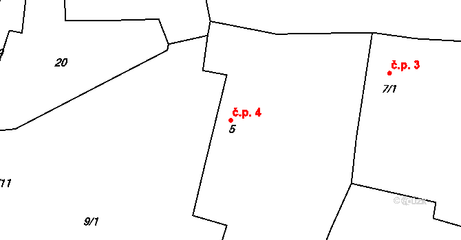 Dolní Kamenice 4, Chržín na parcele st. 5 v KÚ Dolní Kamenice u Velvar, Katastrální mapa