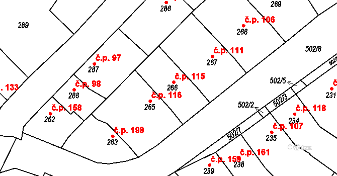 Babice u Rosic 115 na parcele st. 266 v KÚ Babice u Rosic, Katastrální mapa