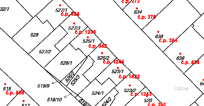 Ratíškovice 1244 na parcele st. 525/2 v KÚ Ratíškovice, Katastrální mapa