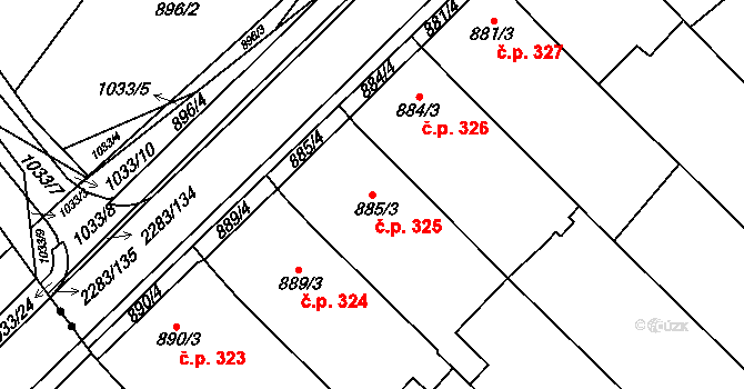 Svatobořice 325, Svatobořice-Mistřín na parcele st. 885/3 v KÚ Svatobořice, Katastrální mapa