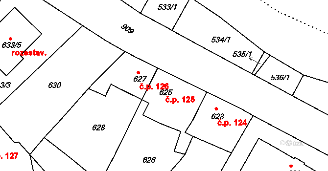 Krásné Loučky 125, Krnov na parcele st. 625 v KÚ Krásné Loučky, Katastrální mapa