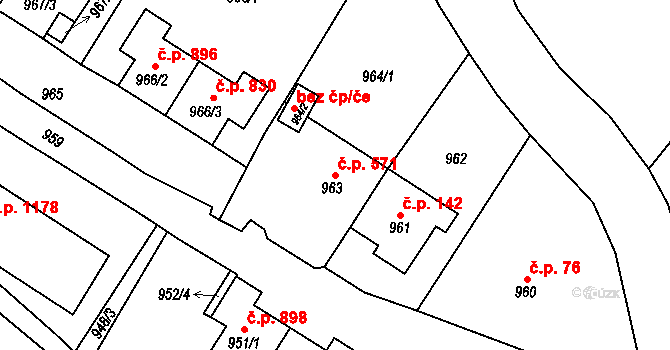 Rýmařov 571 na parcele st. 963 v KÚ Rýmařov, Katastrální mapa