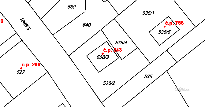 Krmelín 143 na parcele st. 536/3 v KÚ Krmelín, Katastrální mapa