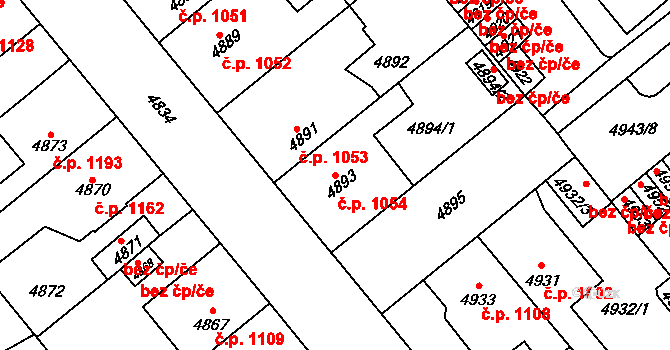 Kročehlavy 1054, Kladno na parcele st. 4893 v KÚ Kročehlavy, Katastrální mapa