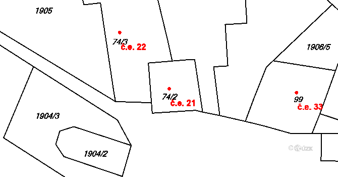 Sembratec 21, Petroupim na parcele st. 74/2 v KÚ Petroupim, Katastrální mapa