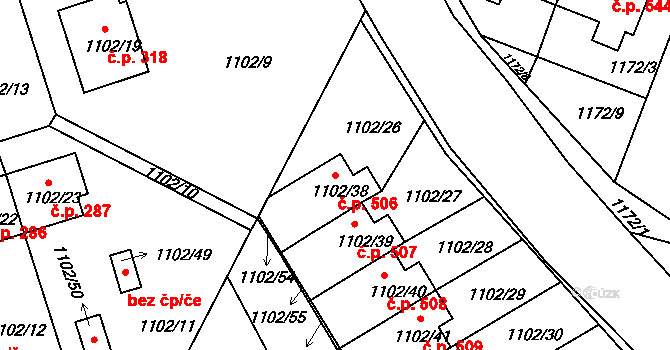 Dačice V 506, Dačice na parcele st. 1102/38 v KÚ Dačice, Katastrální mapa