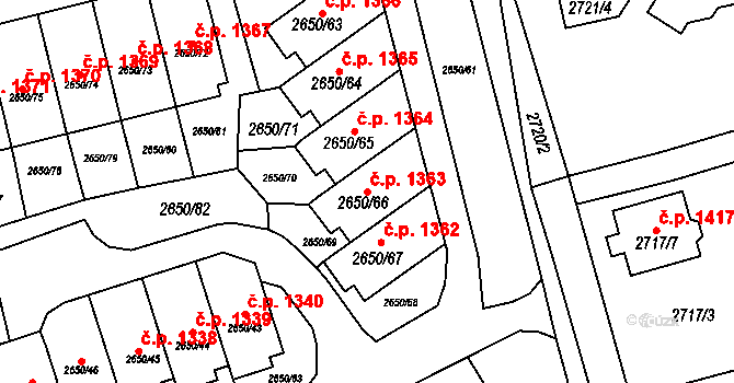 Frýdlant 1363 na parcele st. 2650/66 v KÚ Frýdlant, Katastrální mapa