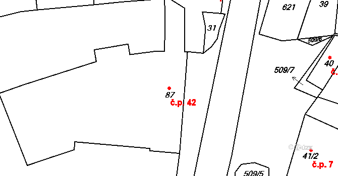 Lechotice 42 na parcele st. 87 v KÚ Lechotice, Katastrální mapa