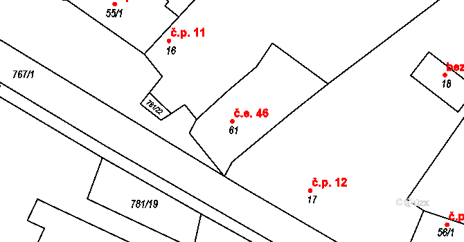 Strabenice 46, Litenčice na parcele st. 61 v KÚ Strabenice, Katastrální mapa
