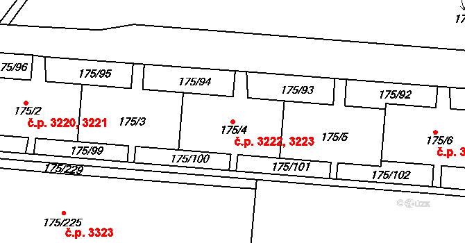 Severní Terasa 3222,3223, Ústí nad Labem na parcele st. 175/4 v KÚ Dobětice, Katastrální mapa