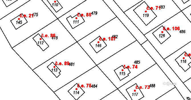 Litice nad Orlicí 107, Záchlumí na parcele st. 146 v KÚ Litice nad Orlicí, Katastrální mapa