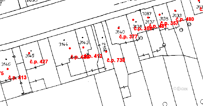 Poděbrady III 738, Poděbrady na parcele st. 3142 v KÚ Poděbrady, Katastrální mapa