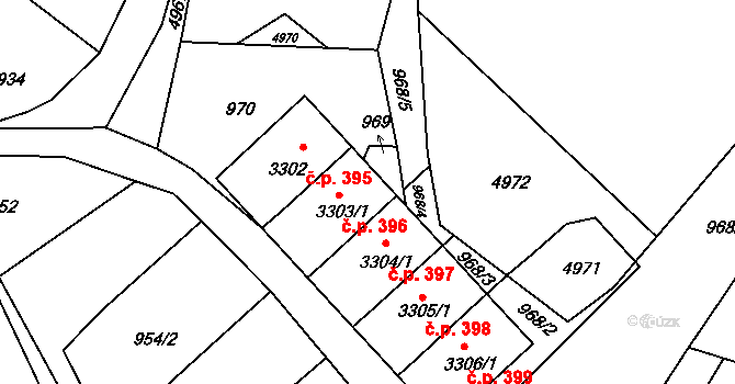 Radiměř 396 na parcele st. 3303/1 v KÚ Radiměř, Katastrální mapa