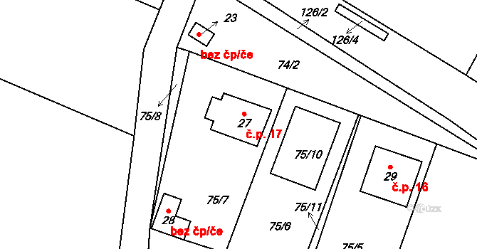 Chroustov 17, Třebenice na parcele st. 27 v KÚ Chroustov u Třebenic, Katastrální mapa