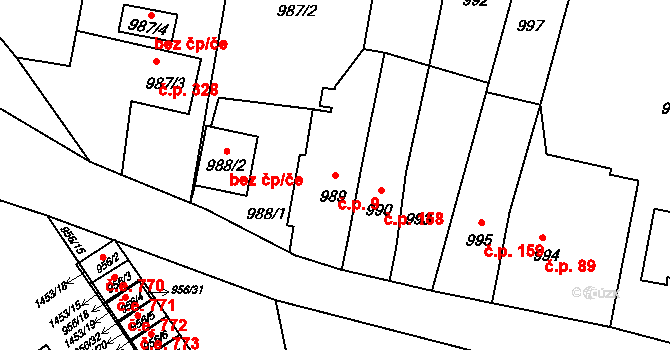 Pudlov 9, Bohumín na parcele st. 989 v KÚ Pudlov, Katastrální mapa