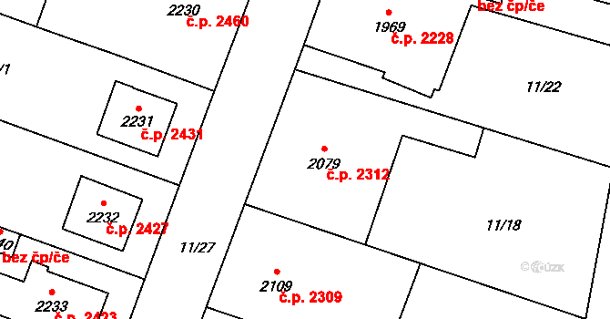 Břeclav 2312 na parcele st. 2079 v KÚ Břeclav, Katastrální mapa