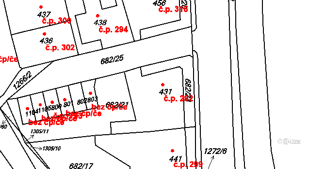 Benešov nad Ploučnicí 292 na parcele st. 431 v KÚ Benešov nad Ploučnicí, Katastrální mapa