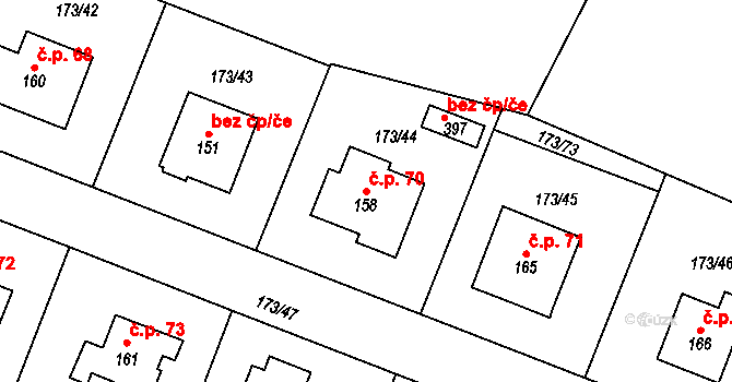 Smržov 70 na parcele st. 158 v KÚ Smržov u Smiřic, Katastrální mapa