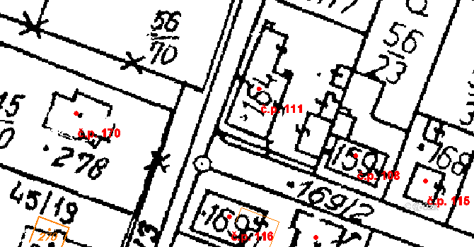 Krnsko 111 na parcele st. 164 v KÚ Krnsko, Katastrální mapa