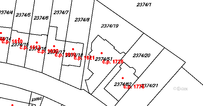 Braník 1725, Praha na parcele st. 2374/51 v KÚ Braník, Katastrální mapa