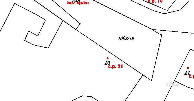 Břežany II 21 na parcele st. 23 v KÚ Břežany II, Katastrální mapa