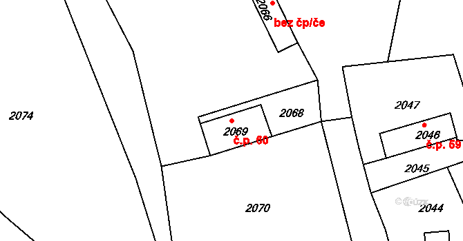 Zákupy 60 na parcele st. 2069 v KÚ Zákupy, Katastrální mapa