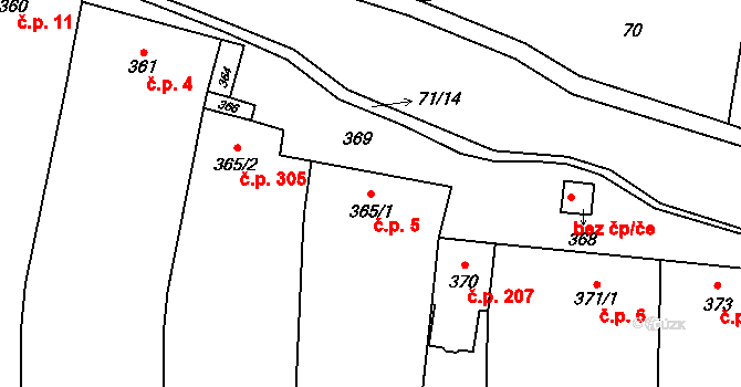 Droždín 5, Olomouc na parcele st. 365/1 v KÚ Droždín, Katastrální mapa