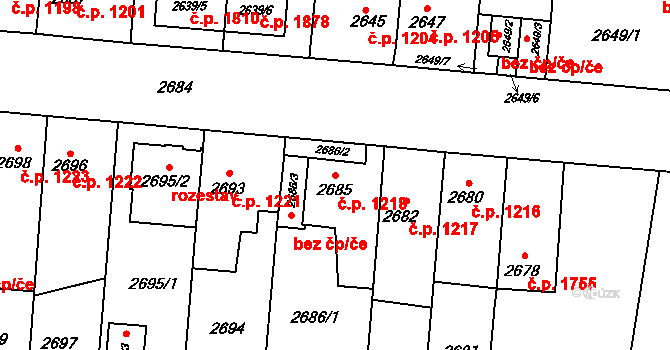 České Budějovice 7 1218, České Budějovice na parcele st. 2685 v KÚ České Budějovice 7, Katastrální mapa