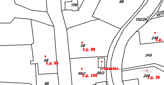 Dolní Libchava 86, Česká Lípa na parcele st. 89 v KÚ Dolní Libchava, Katastrální mapa