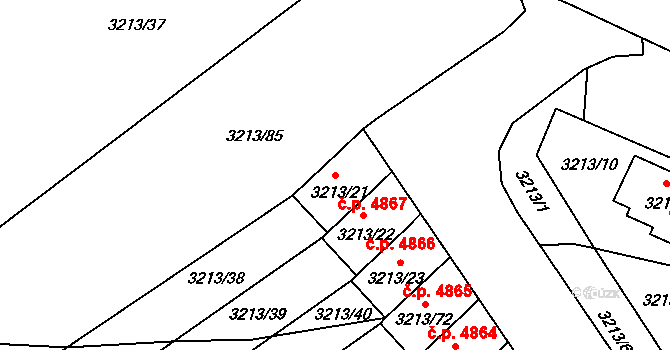 Chomutov 4867 na parcele st. 3213/21 v KÚ Chomutov II, Katastrální mapa