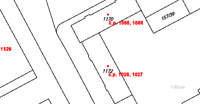 Hradec Králové 1027,1028 na parcele st. 1172 v KÚ Hradec Králové, Katastrální mapa