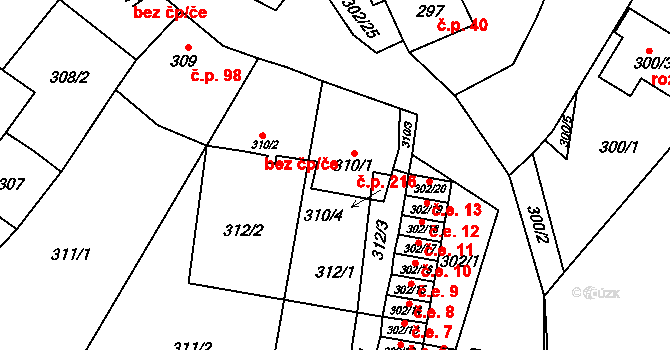 Jiříkovice 216 na parcele st. 310/1 v KÚ Jiříkovice, Katastrální mapa