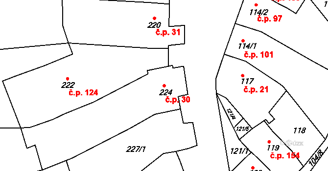 Sivice 30 na parcele st. 224 v KÚ Sivice, Katastrální mapa