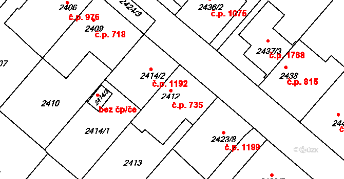 Kuřim 735 na parcele st. 2412 v KÚ Kuřim, Katastrální mapa