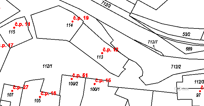 Nuzířov 12, Malhostovice na parcele st. 113 v KÚ Nuzířov, Katastrální mapa