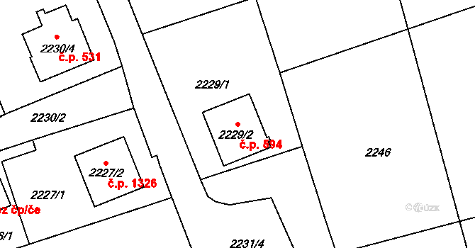 Prostřední Suchá 594, Havířov na parcele st. 2229/2 v KÚ Prostřední Suchá, Katastrální mapa
