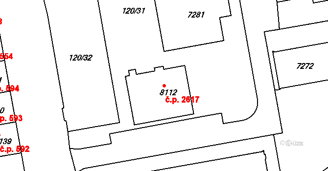 Zelené Předměstí 2617, Pardubice na parcele st. 8112 v KÚ Pardubice, Katastrální mapa