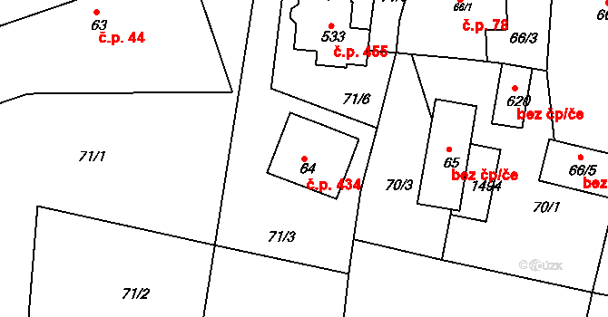 Zbraslav 434 na parcele st. 64 v KÚ Zbraslav na Moravě, Katastrální mapa