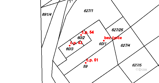 Svařenice 54, Vrutice na parcele st. 60/2 v KÚ Svařenice, Katastrální mapa