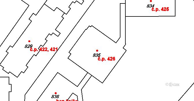 Rokytnice 426, Vsetín na parcele st. 835 v KÚ Rokytnice u Vsetína, Katastrální mapa